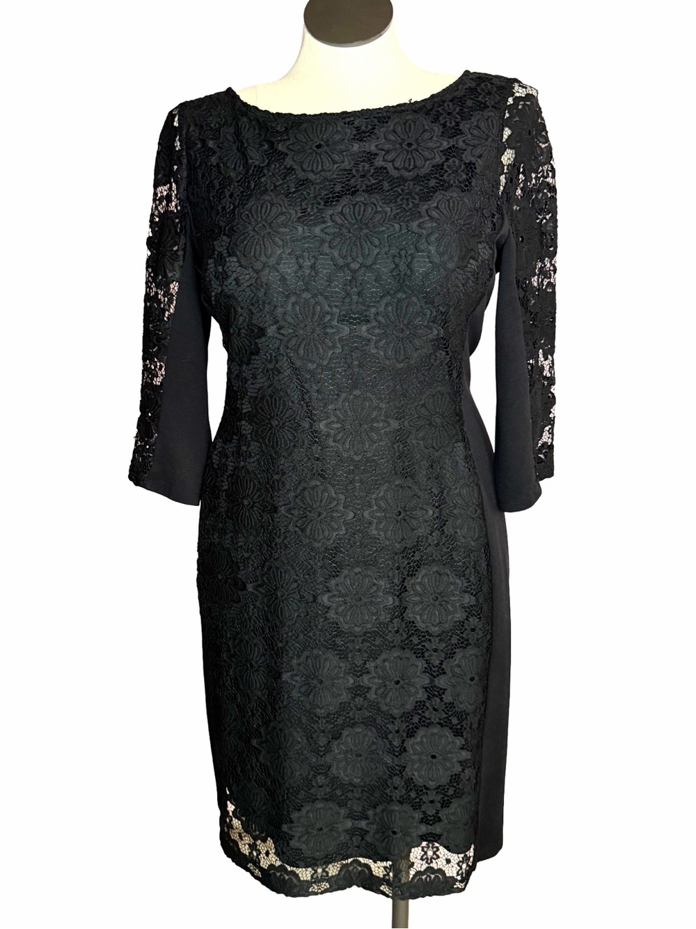 Nine West Black Lace Sheath Dress Size 16 Cocktail Wedding Guest
